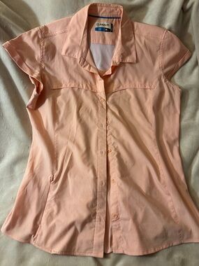 Magellan Outdoors Women's Peach Short-Sleeve Button Down Shirt